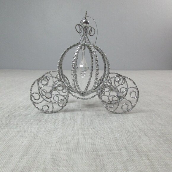 Holiday Time Cinderella Carriage Silver Bling Decorative Christmas Tree Ornament - Picture 3 of 6